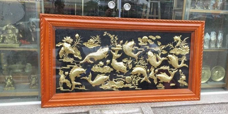 Tranh cửu ngư quần hội mang lời chúc thăng tiến